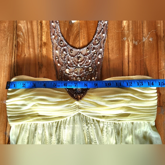 No Brand/No Tags Pale Yellow Chiffon Halter Neck Empire Waist Gown Jewel detail - Picture 9 of 16